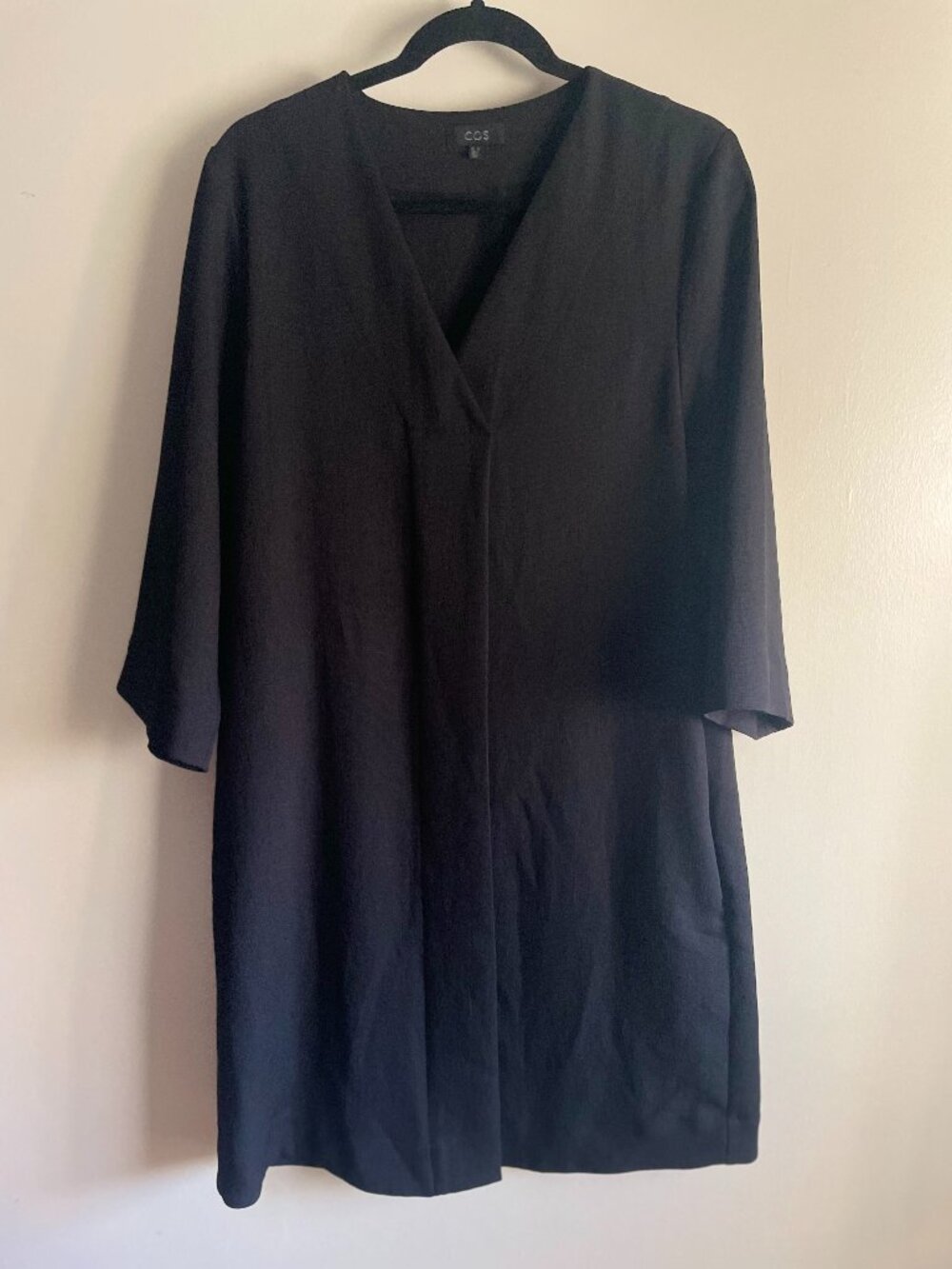 COS Black Midi Dress Pockets 3/4 Sleeves Size 10